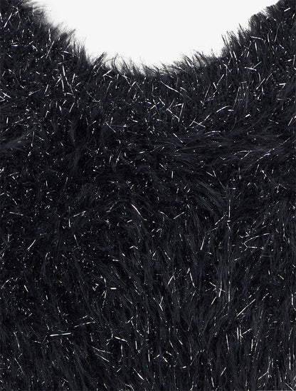 Pull uni duveteux à détail irisé - Noir - 3