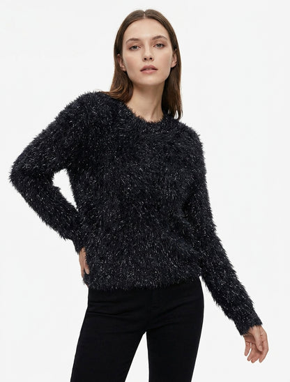 Pull uni duveteux à détail irisé - Noir