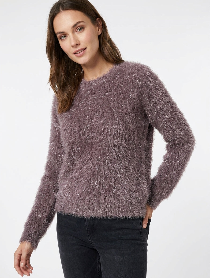 Pull uni duveteux à détail irisé - Marron