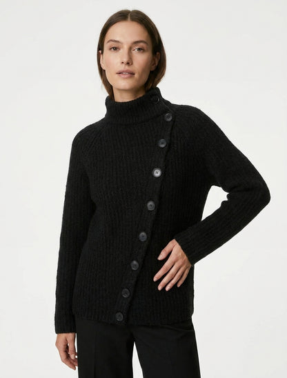 Pull uni à fermeture boutonnée - Noir