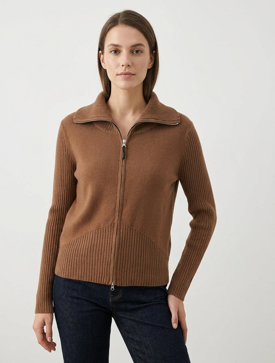 Gilet en maille zippé - Camel
