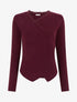 Pull côtelé asymétrique à détail dentelle - Lie de vin - 1