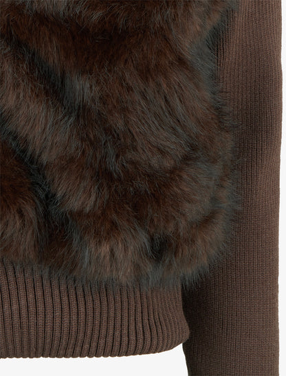 Veste côtelée à empiècement fourrure synthétique - Marron - 3