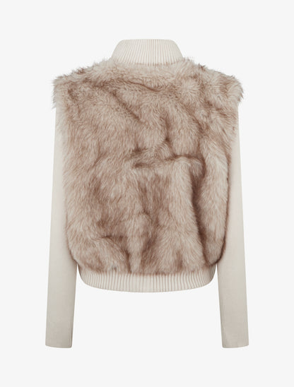 Veste côtelée à empiècement fourrure synthétique - Beige - 2