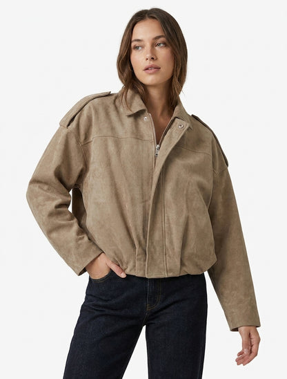 Bomber uni effet daim - Taupe