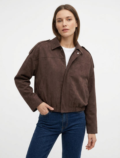Bomber uni effet daim - Marron
