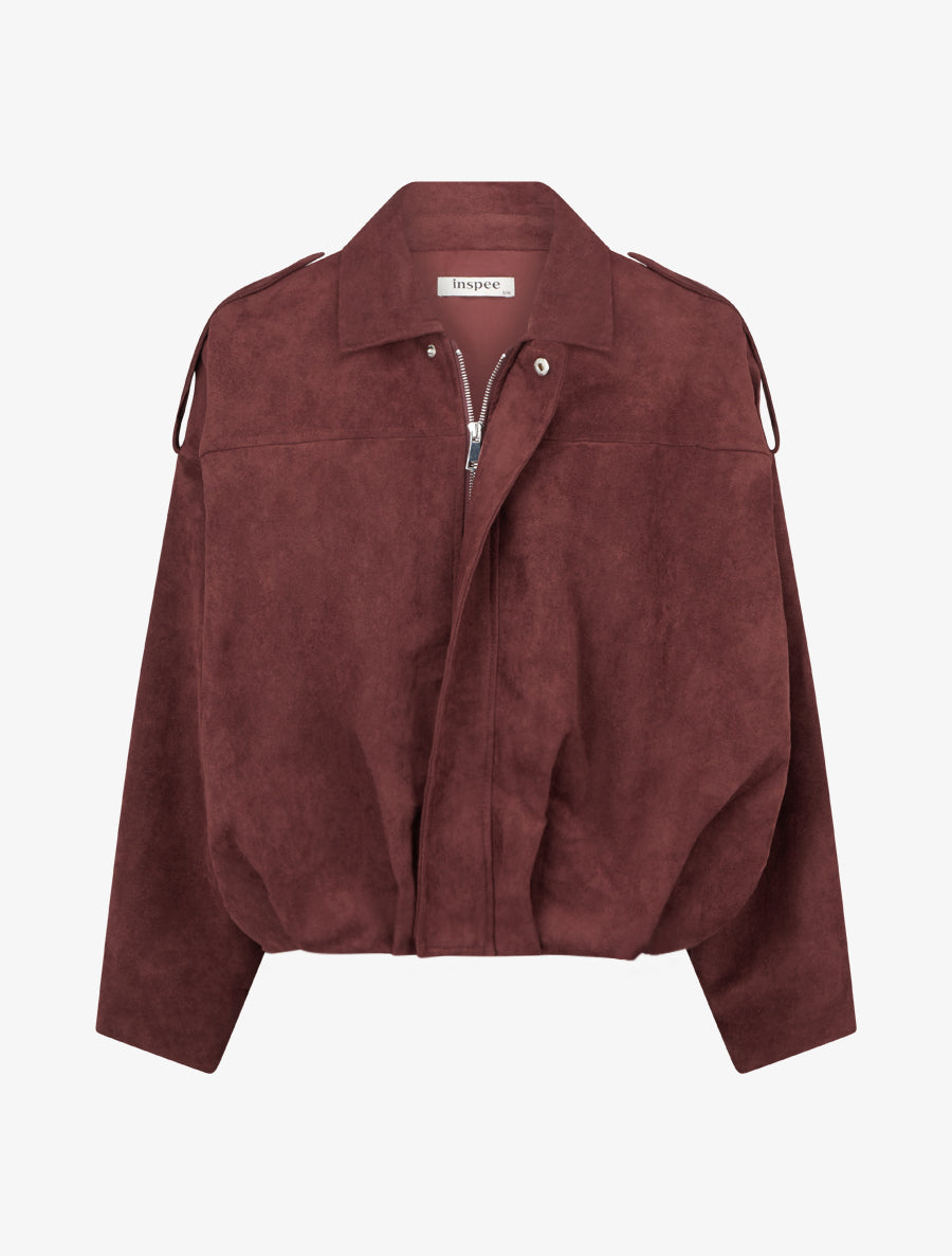 Bomber uni effet daim - Bordeaux - 1