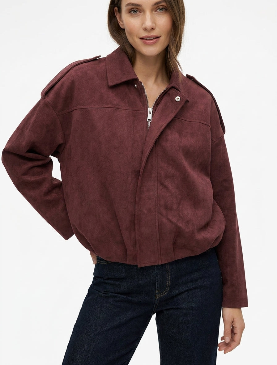 Bomber uni effet daim - Bordeaux