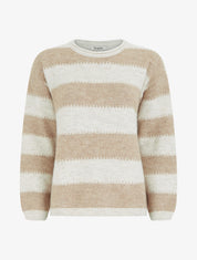 Pull droit à col rond et rayures stylisées - Taupe - 1