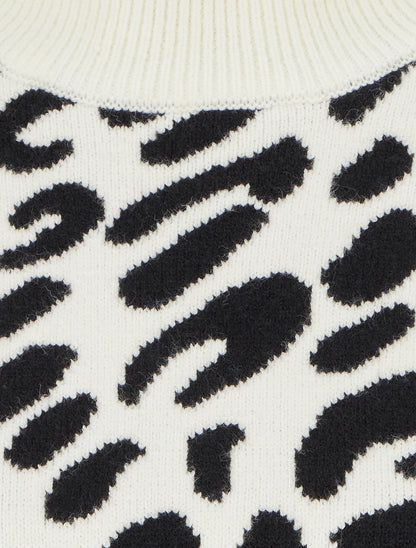 Pull imprimé léopard et rayé à col roulé - Crème - 3