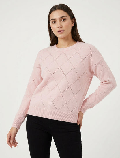 Pull uni en maille à col rond - Rose