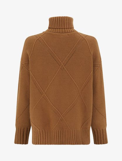 Pull ample à col roulé en maille quadrillée - Camel - 2