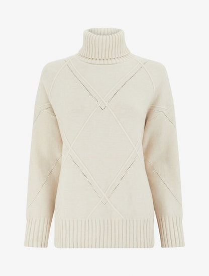 Pull ample à col roulé en maille quadrillée - Beige - 1