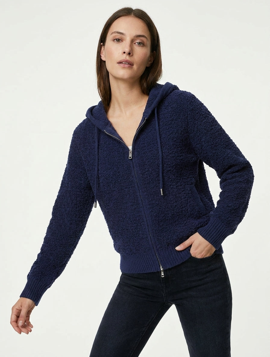Sweat à capuche en maille bouclée - Marine