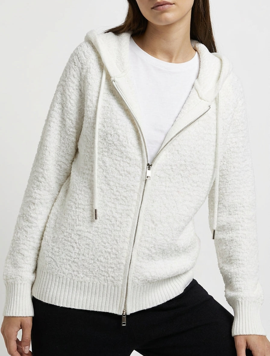 Sweat à capuche en maille bouclée - Blanc