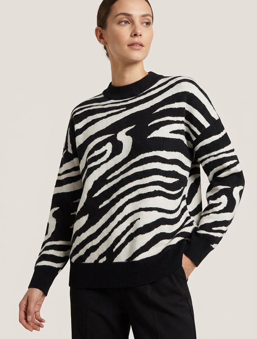 Pull ample imprimé zèbre - Blanc