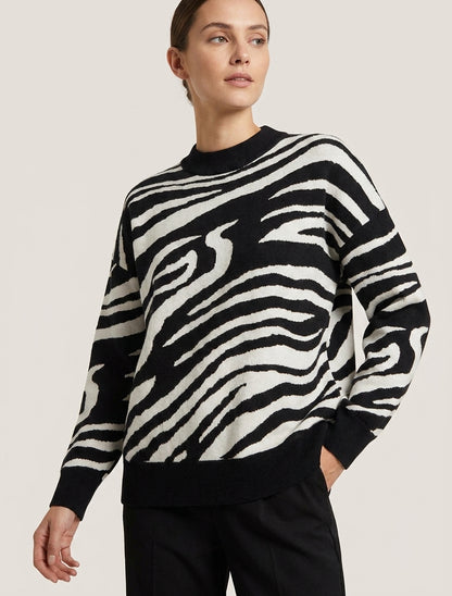 Pull ample imprimé zèbre - Blanc