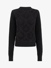Pull en coton à macramé style floral - Noir - 1