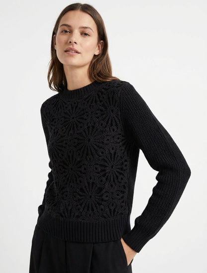 Pull en coton à macramé style floral - Noir