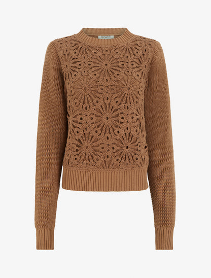 Pull en coton à macramé style floral - Camel - 1