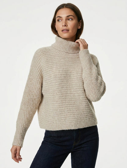 Pull en laine mélangée irisé à col roulé - Taupe