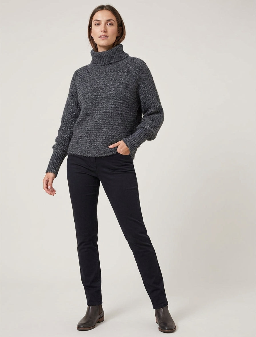 Pull en laine mélangée irisé à col roulé - Gris