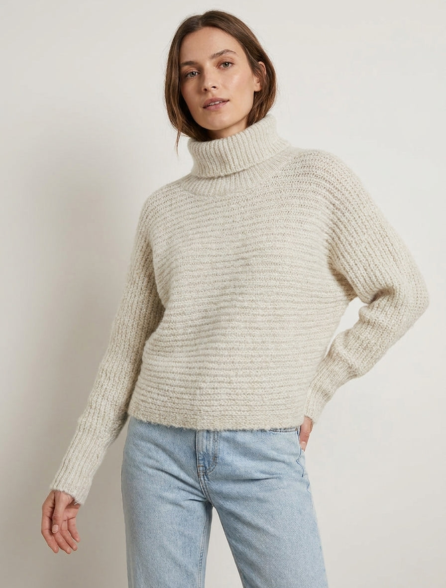 Pull en laine mélangée irisé à col roulé - Écru