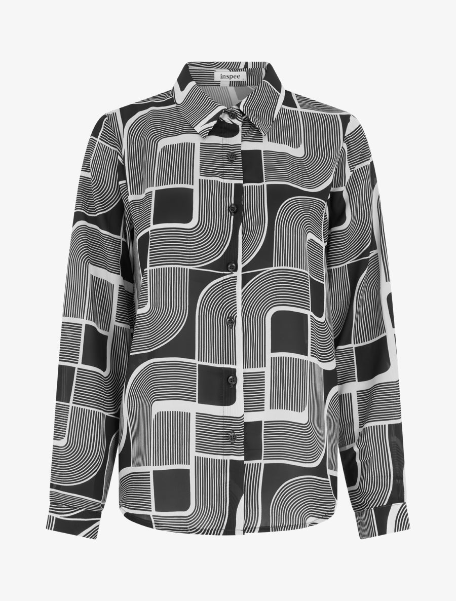 Chemise fluide transparente imprimé graphique - Noir - 1