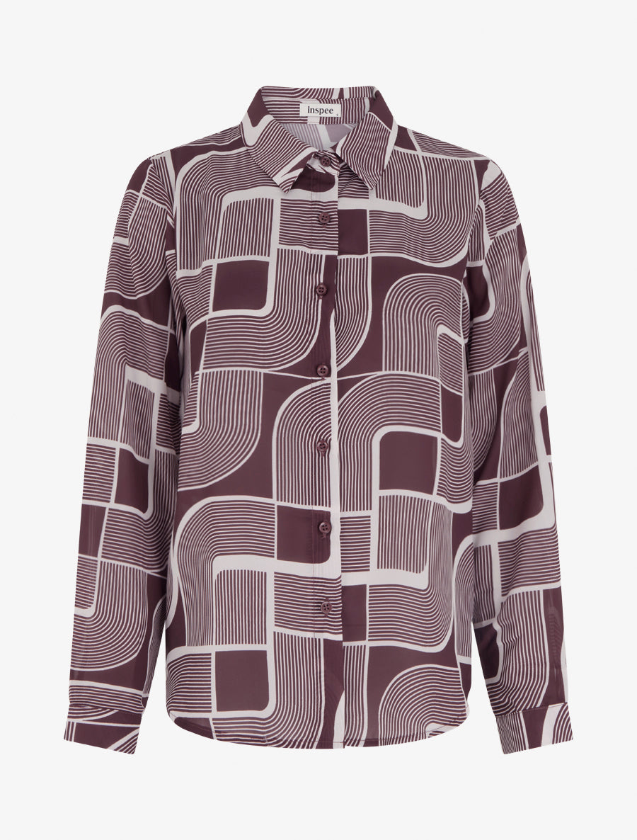 Chemise fluide transparente imprimé graphique - Prune - 1