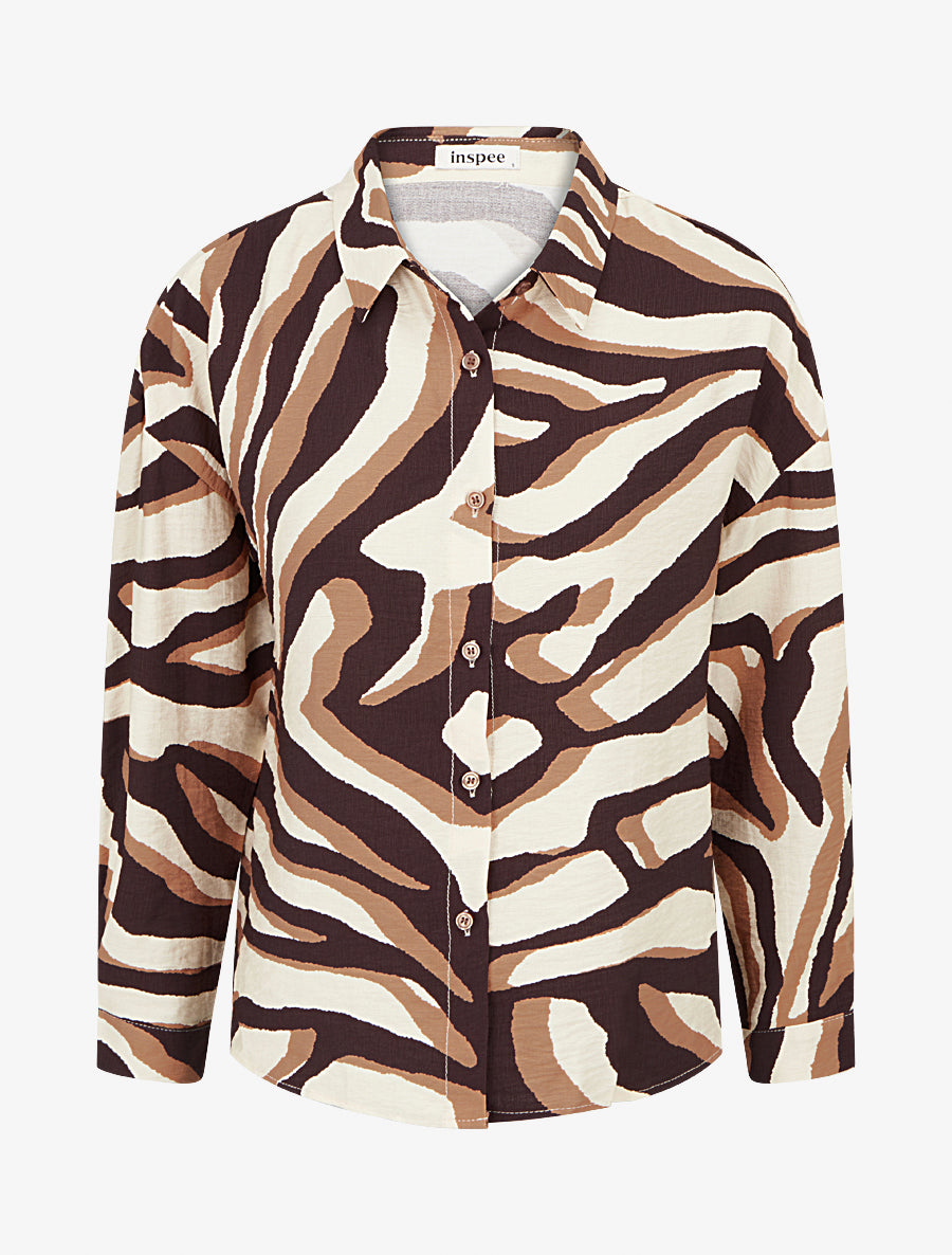 Chemise fluide imprimé tigré - Marron - 1