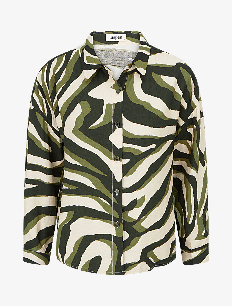 Chemise fluide imprimé tigré - Kaki - 1