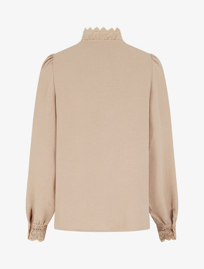 Blouse fluide col mao en dentelle - Beige - 2