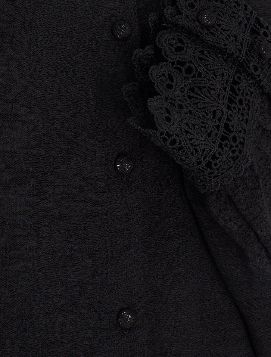 Blouse fluide col mao en dentelle - Noir - 3