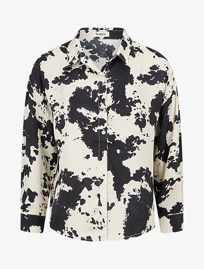 Chemise fluide satinée imprimé vache - Noir - 1