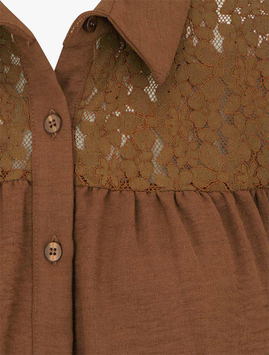 Chemise fluide empiècement dentelle - Camel foncé - 3