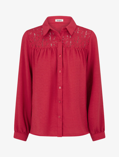 Chemise fluide empiècement dentelle - Rouge - 1