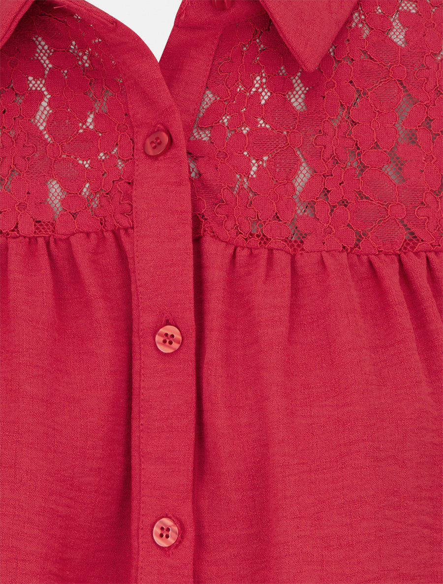 Chemise fluide empiècement dentelle - Rouge - 3