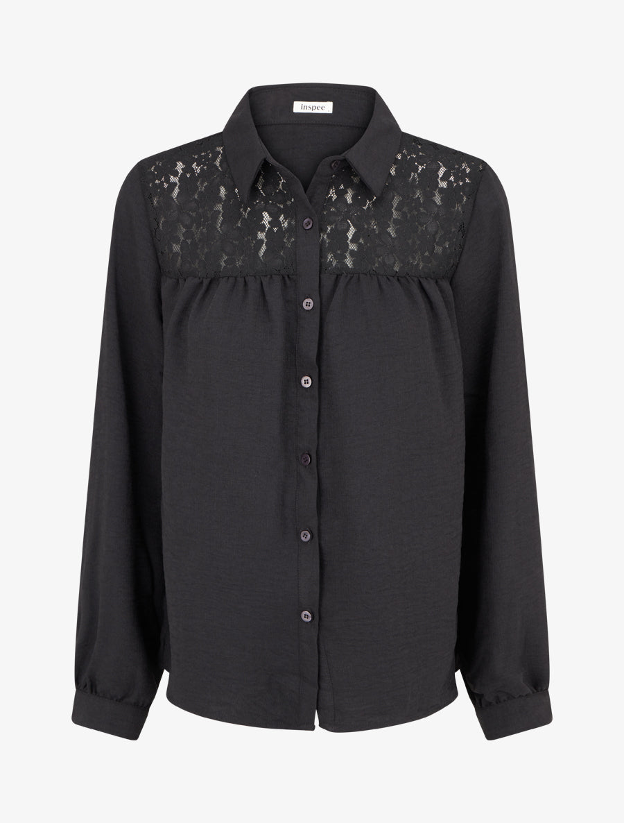 Chemise fluide empiècement dentelle - Noir - 1