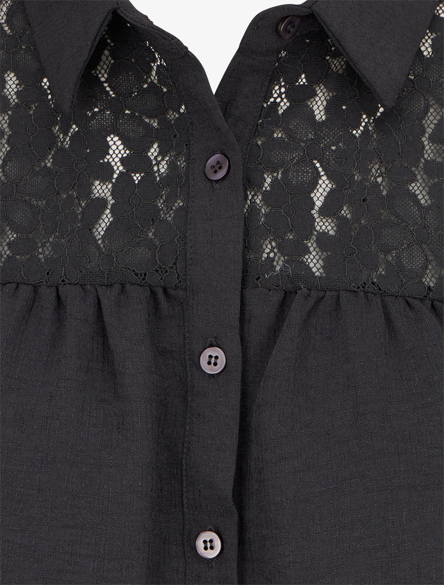 Chemise fluide empiècement dentelle - Noir - 3