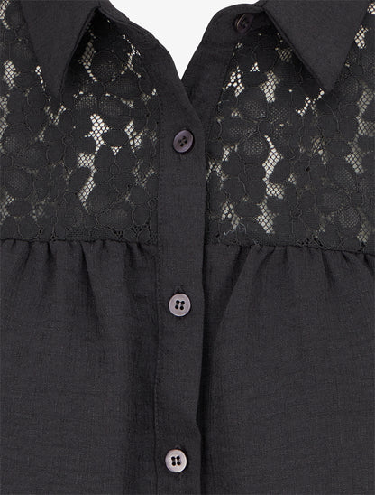 Chemise fluide empiècement dentelle - Noir - 3