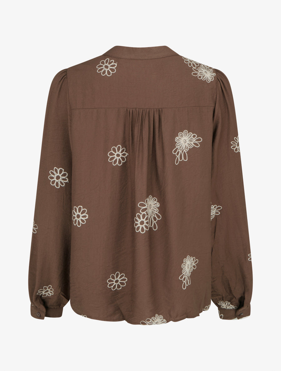 Blouse fluide à broderies florales - Marron - 2