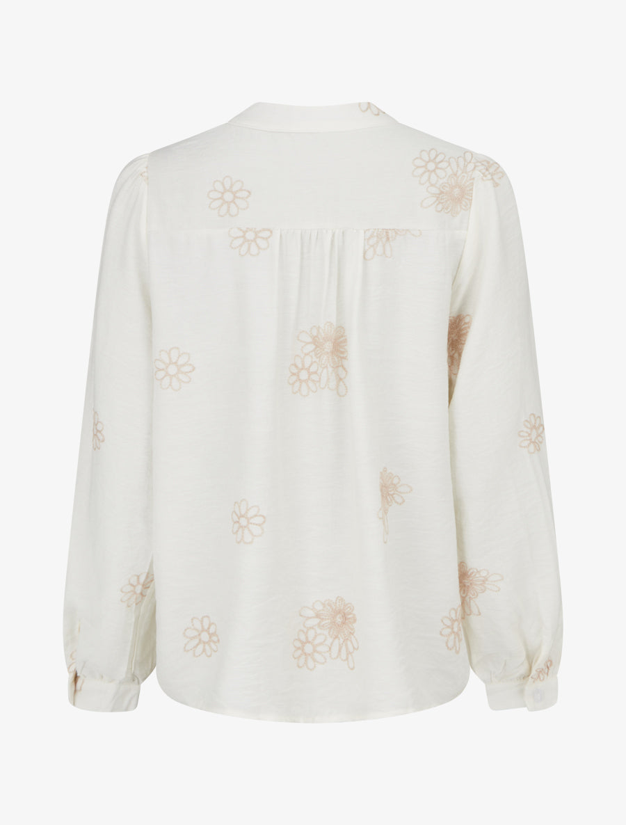 Blouse fluide à broderies florales - Écru - 2