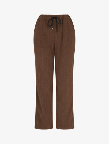 Pantalon droit en velours style maille - Marron - 1