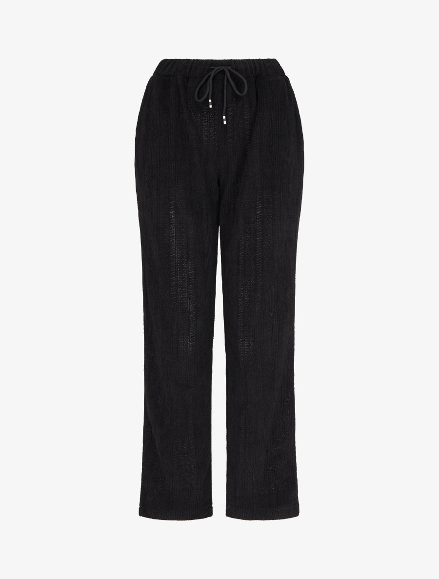 Pantalon droit en velours style maille - Noir - 1