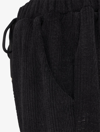 Pantalon droit en velours style maille - Noir - 3