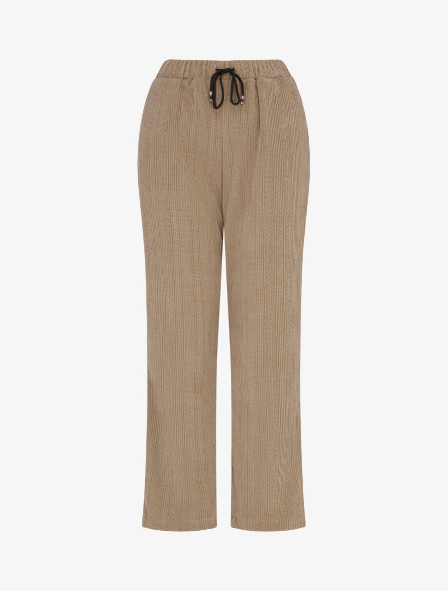 Pantalon droit en velours style maille - Taupe - 1