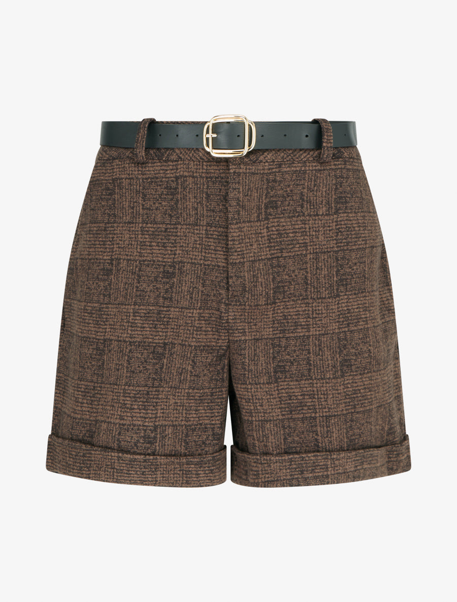 Short à revers et imprimé tartan - Marron - 1