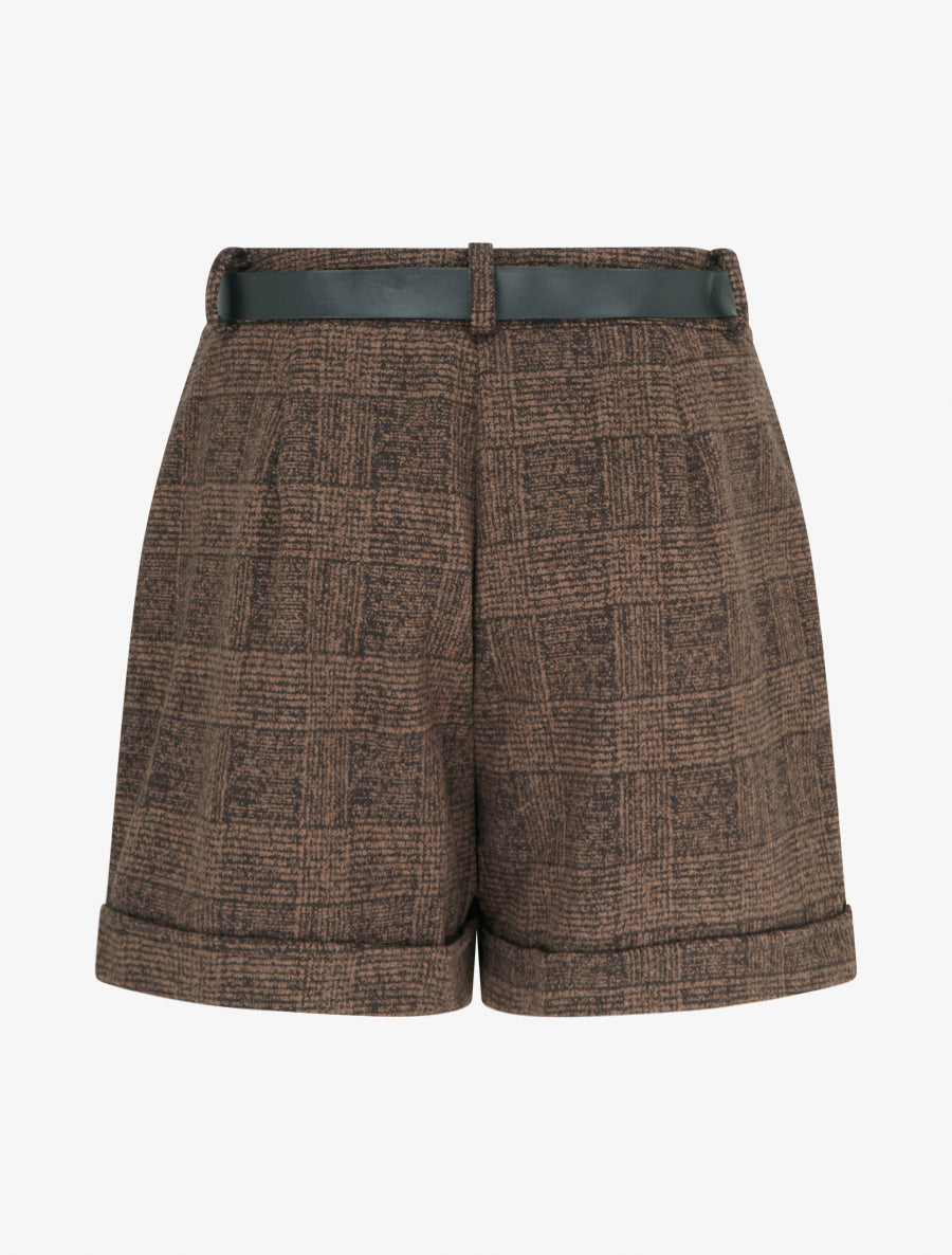 Short à revers et imprimé tartan - Marron - 2