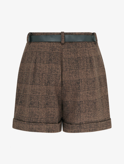 Short à revers et imprimé tartan - Marron - 2