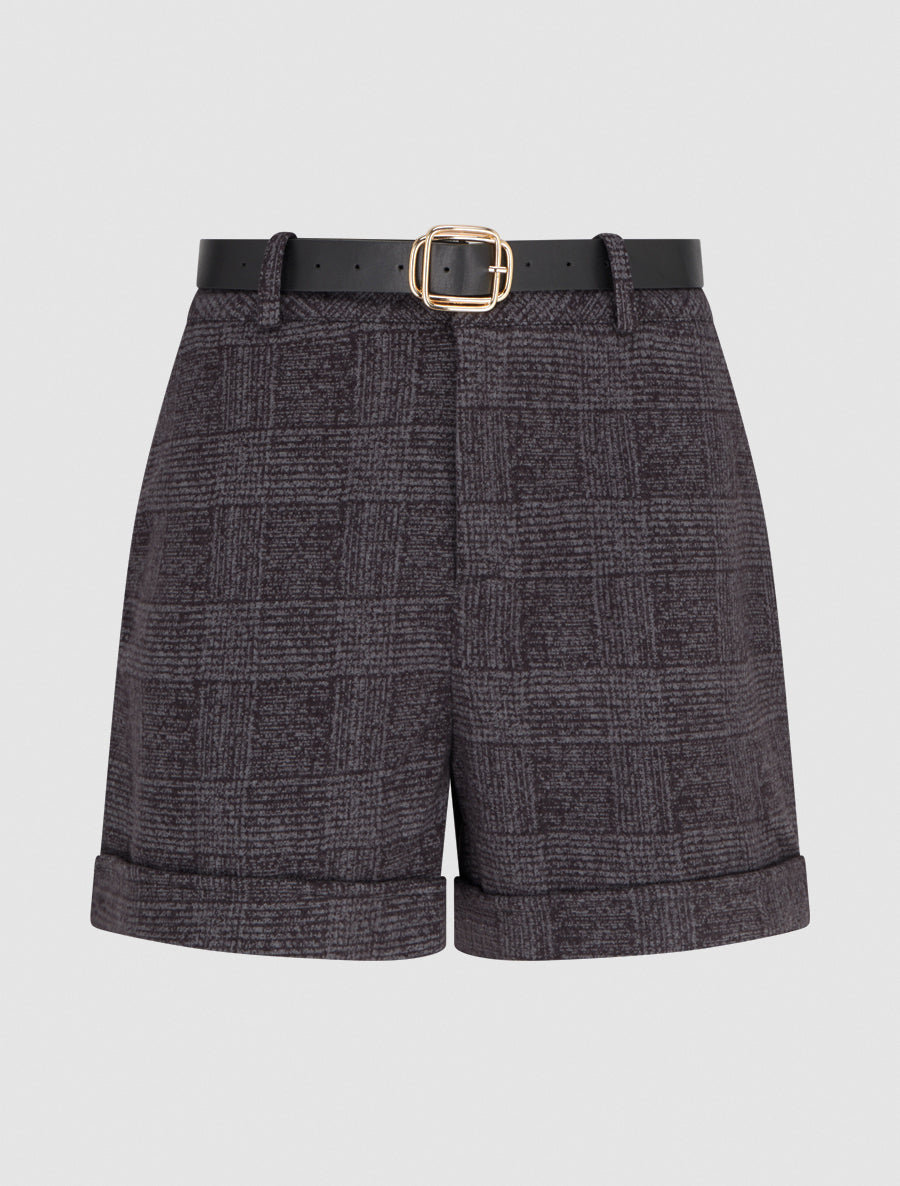 Short à revers et imprimé tartan - Gris - 1